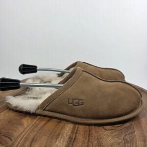 UGG Scuff Mens Chestnut Brown Size 9 Sheepskin Suede Slip On Slippers